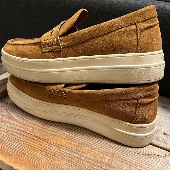 Chic J/Slides Cognac Tan Suede Menswear Inspired Platform Loafer Sneakers - Picture 9 of 12